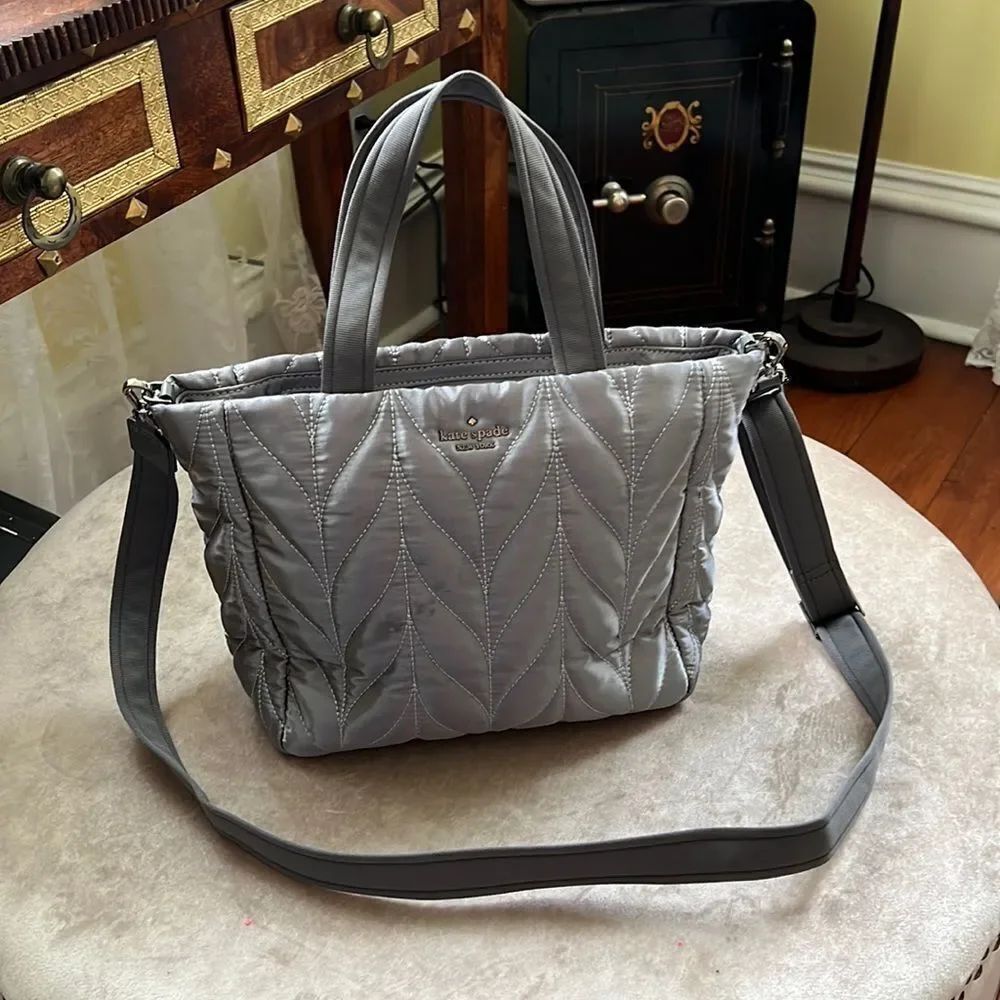 Kate Spade Briar Lane? Silver Quilted Sateen Handbag EUC